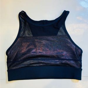 Zyla Active All Star Sports Bra Mesh Zip Back Navy Blue Sparkle